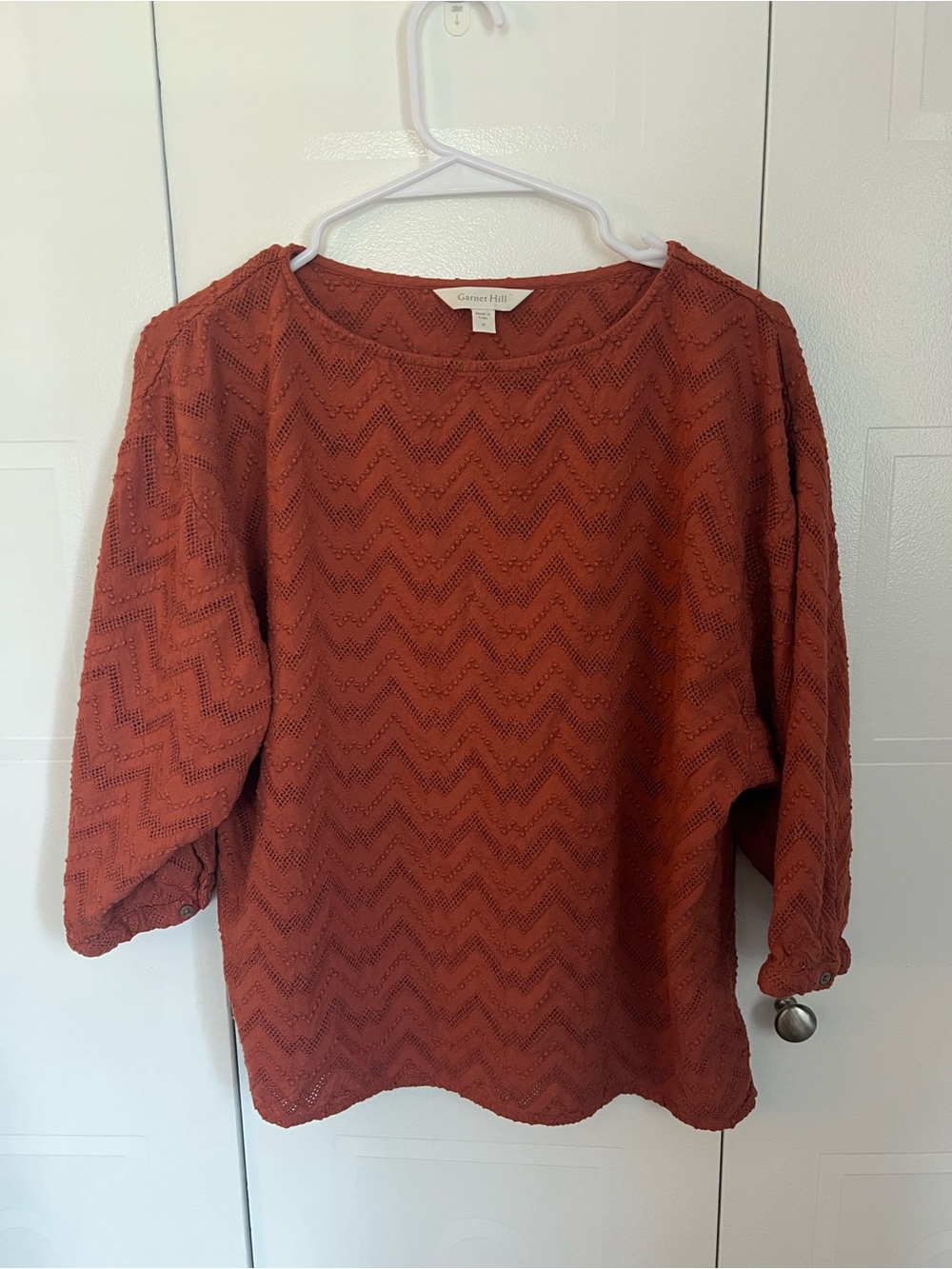 Garnet Hill Rust Chevron Lace-Pointelle Dolman Sleeve Sweater Boho Size Small
